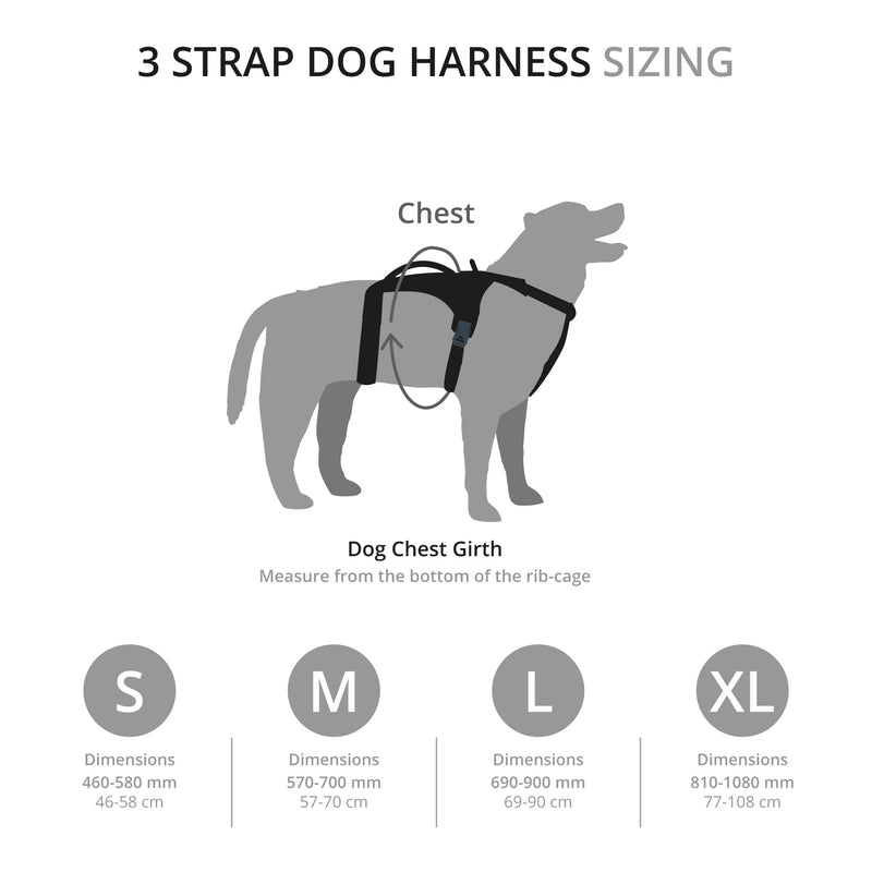 Mountain Paws 3-Strap Dog Harness | To Fit Chest Sizes 46–108cm, With Central Grab Handle And Reflective Piping Black Small - PawsPlanet Australia