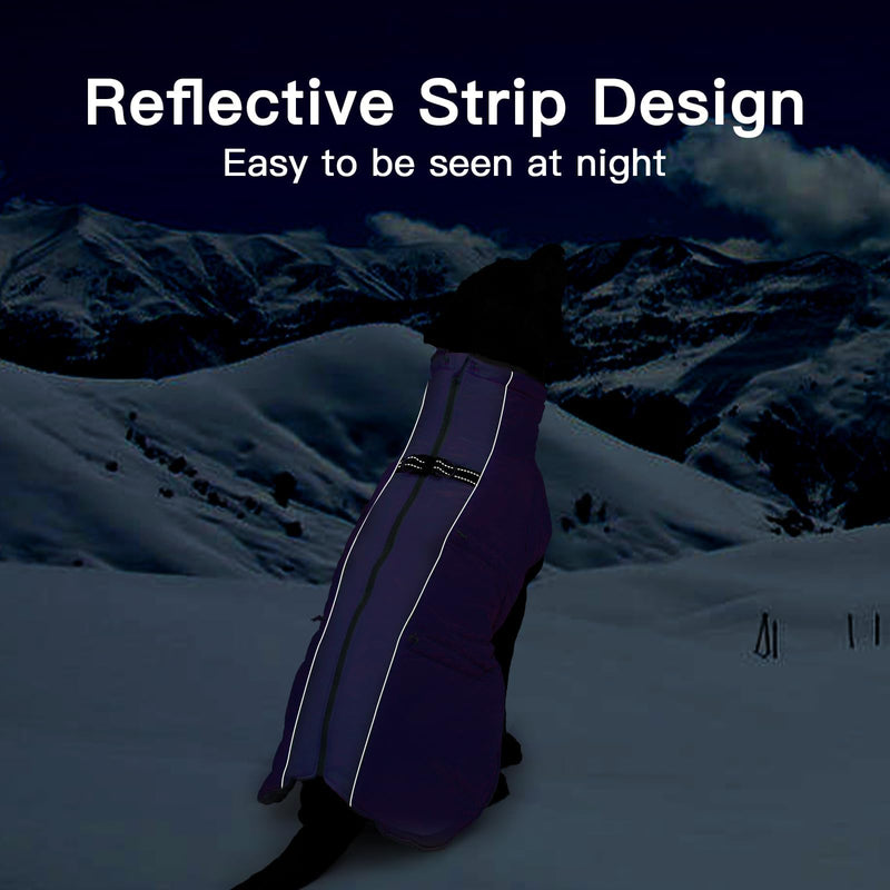 Dog Coat Winter Warm Dog Jackets for Medium Dogs Reflective Snowsuit with Harness Fleece Dogs Snow Jacket Vest Waterproof Pet Clothes for Cold Weather Purple
