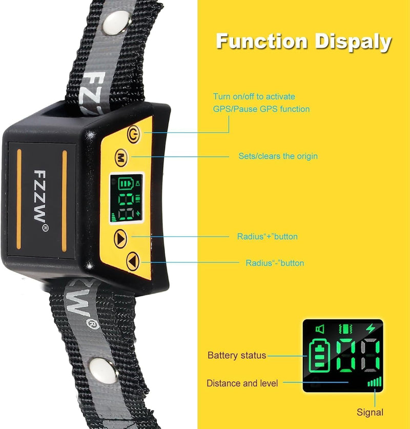 Plkm Dog Wireless GPS Fence Pet Electric Fence Containment System, Adjustable Control Range Warning Strength, Wireless Charging GPS Wireless Dog Fence, Fully Sealed Waterproof Collar Receiver Black