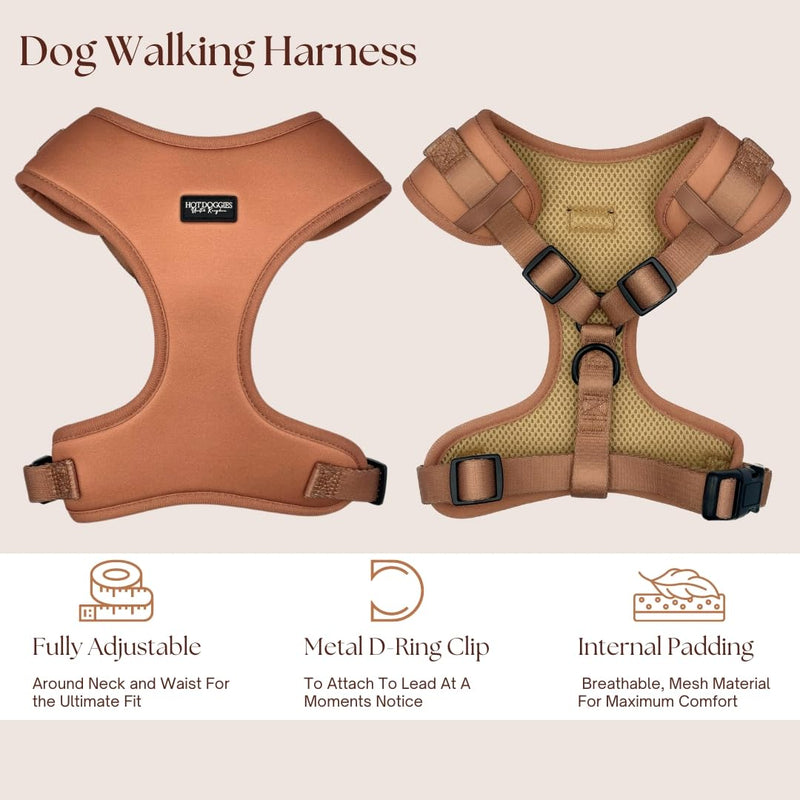 Hot Doggies Dog Walking Bundle Set. 6 COLOURS AVAILABLE. INCLUDES Harness, Lead, Collar, Treat Bag, Poo Bag Holder, Bow Tie (Large, Biscotti Beige) Large
