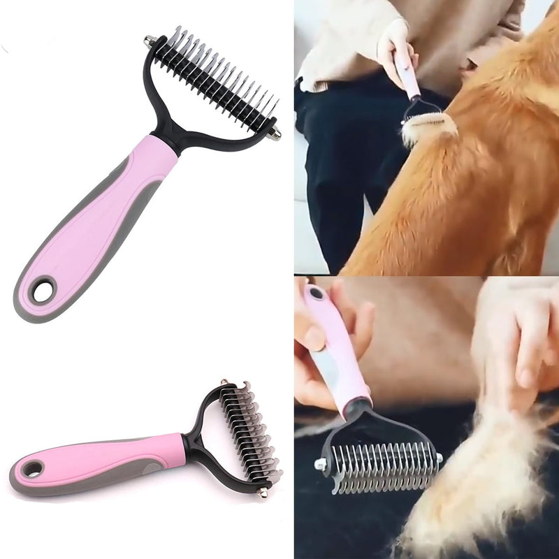 7 PCS Dog Grooming Kits,Pet Shedding Brush，Pet Self-Cleaning Brush with Pet Nail Clipper, Flea Comb and Shampoo Bath Brush A-Pink 7 Kits - PawsPlanet Australia