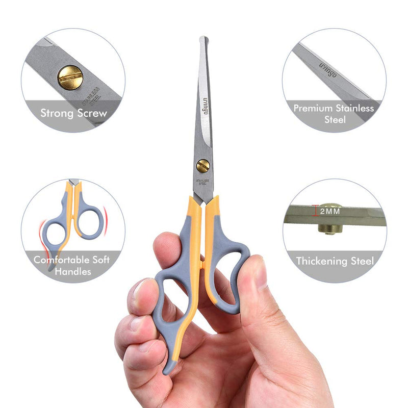 LIVINGO Dog Grooming Scissors 2 Pack, for Pet and Cats-Titanium Coated, Safety Round Tip and Serrated Stainless Steel Shears for Cutting Pets Face, Hair, Eye, Ear & Paw-Soft Touch Trimming(7" & 6.5") - PawsPlanet Australia