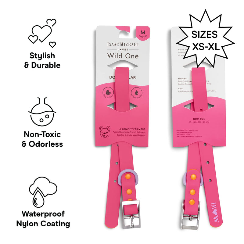 Wild One, Limited Edition, Designer Collection, Pink Dog Collar, Easy-Clean, All Weather Flex-Poly Strap with Metal, Durable, Dirt and Odor Resistant, Large - PawsPlanet Australia