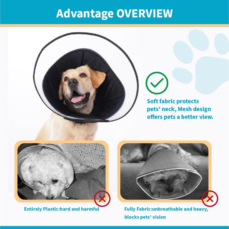 Dog Cone Collar, Pet Cone for Dogs to Stop Licking, Comfy Dog Cones for Large Medium Small Dogs, Soft Cones for Dogs After Surgery, Cone of Shame for Dogs Head Neck Elizabethan Collar (Black, ML) Black ML(14.8"-17.0") - PawsPlanet Australia