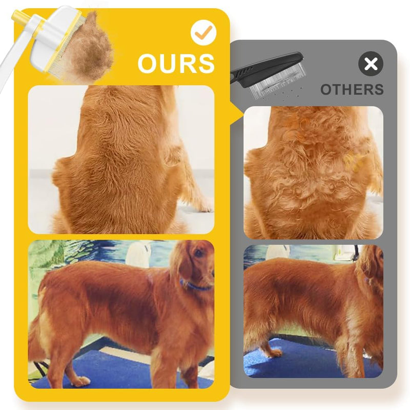 Pet Hair Removal Comb Flea Comb, Multifunctional Cat Brush with Release Button, Grooming Brush Supplies for Detangling Thinning and Shedding, All Hair Types (Yellow) Yellow