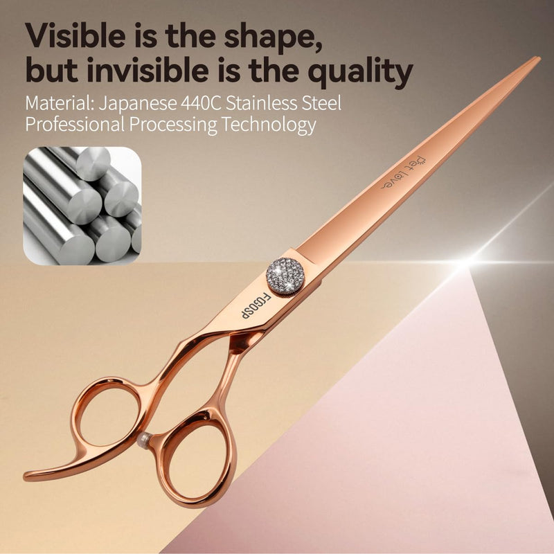 8'' Professional Left Handed Dog Grooming Scissors Straight Long Large Grooming Shears for Dogs Pet Rose Gold Titanium Japan 440C Right Handed Dog Hair Cutting Scissors for Poodle(8,Straight) 8.0‘’ Lefty Straigth 8 inch - PawsPlanet Australia
