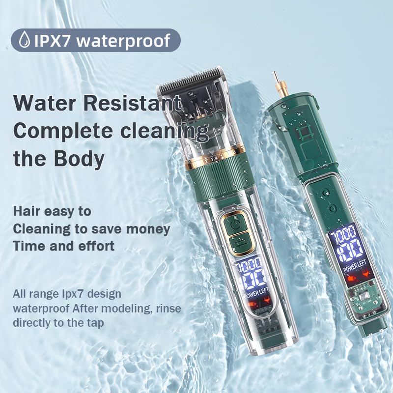 Dog Clippers, Professional Dog Grooming kit, Cat Clipper for Long Hair, with LED Display and 4 Limit Combs, 3-Speed Adjustment, IPX7 Waterproof, Easy Cleaning, Animal Clipper (Green)