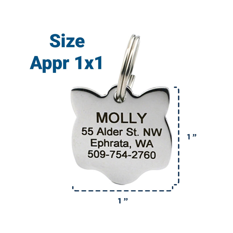 GoTags Cat ID Tag, Personalized Cat Shape Pet ID Tag in Stainless Steel, Includes up to 4 Lines of Custom Engraved Text – Stainless Steel, Kitty Face - PawsPlanet Australia