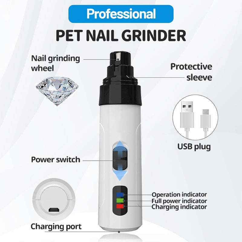 Nail Grinder for Dogs Rechargeable USB Charging Pet Nail Grinder for Dogs and Cats N-ail Trimmer with LED Light & 3 Speeds(1+2*Replacement Head) Dog - PawsPlanet Australia