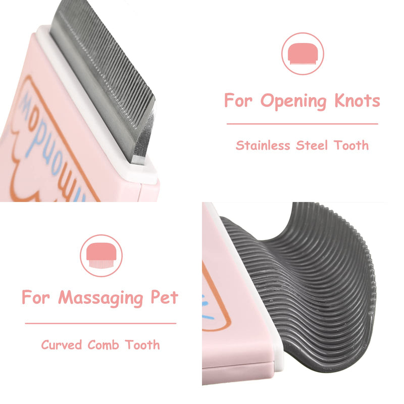 Cat Comb, Cat Brush for Shedding Grooming, Hair Removal Massaging Shell Comb for Cats Dogs Puppy Rabbit Bunny, Easy to Dematting Matted Fur Tangled Hair Undercoat, 2 PCS (Pink) Pink - PawsPlanet Australia
