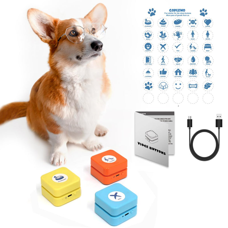 Rechargeable Dog Buttons for Communication Starter Pack,Voice Recording Buttons Set Training Pets Funny Gifts Study Office Home 3 Counts 35 Stickers Rechargeable 3 Counts + + Stickers - PawsPlanet Australia