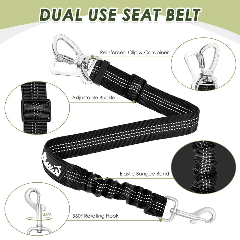 SlowTon Dog Seat Belt Harness for Car, Dog Car Harness Adjustable Mesh Breathable & Dog Seatbelt Safety Tether with Elastic Bungee for Small Medium Large Pets(Red, Double Clip, M) B-Red - PawsPlanet Australia