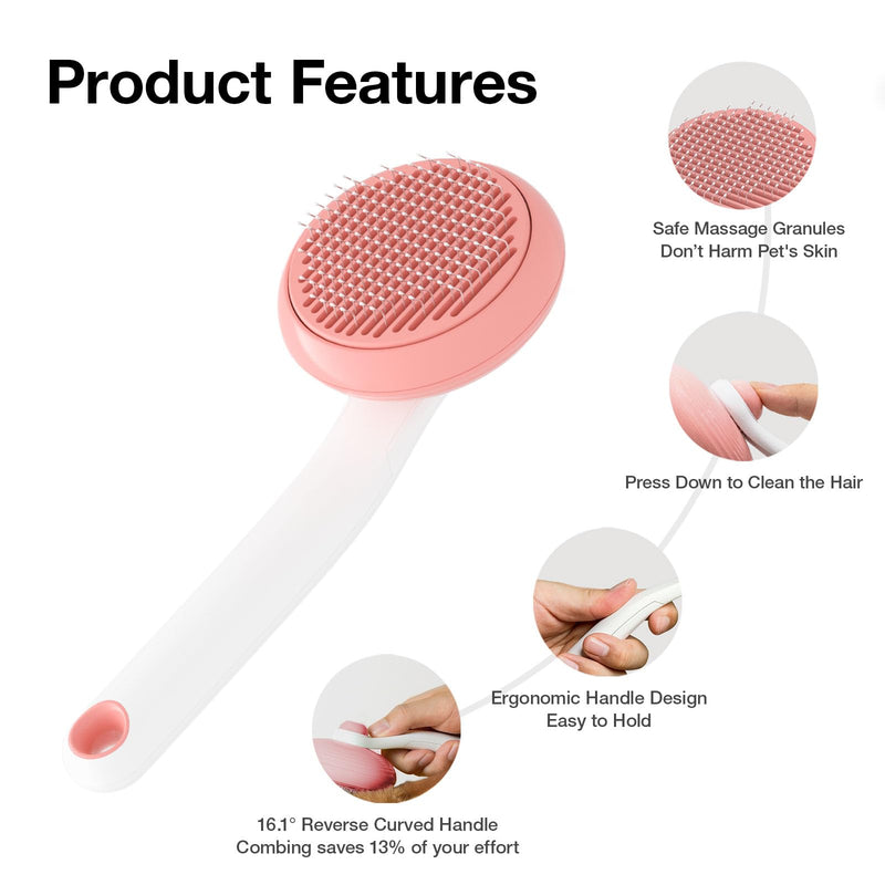 Pet Grooming Self-Cleaning Slicker Brush for Cats & Dogs, Effortlessly Removes Tangles, Loose Undercoat and Mats (Pink, 2 Pack) Pink (2 Pack) - PawsPlanet Australia