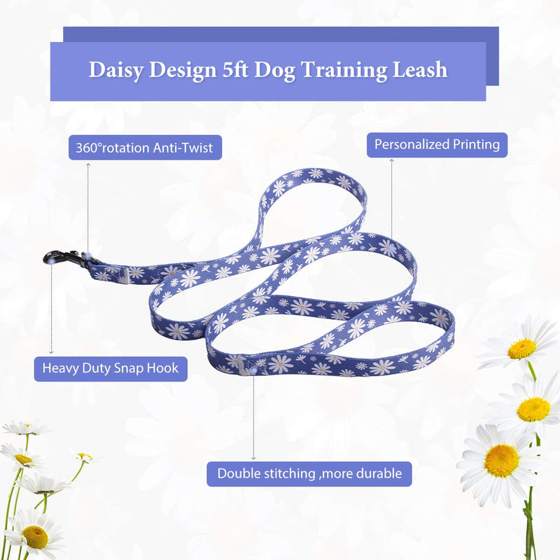 QQPETS Dog Harness Collar Leash - No Pull Pet Adjustable Back Clip Halter Basic Collar Heavy Duty 5FT Anti-Twist Leash for Extra Small Puppy Medium Large Breed Training Easy Walk Running Daisy S - PawsPlanet Australia
