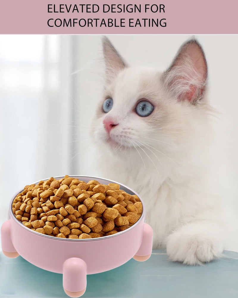 Elevated Cat Bowls 2-Pack, Stainless Steel Raised Cat Food and Water Bowls for Indoor Cats, Anti-Vomit Support, Whisker Fatigue Relief, Non-Slip Base, Dishwasher Safe, Pink 2 Pcs - PawsPlanet Australia