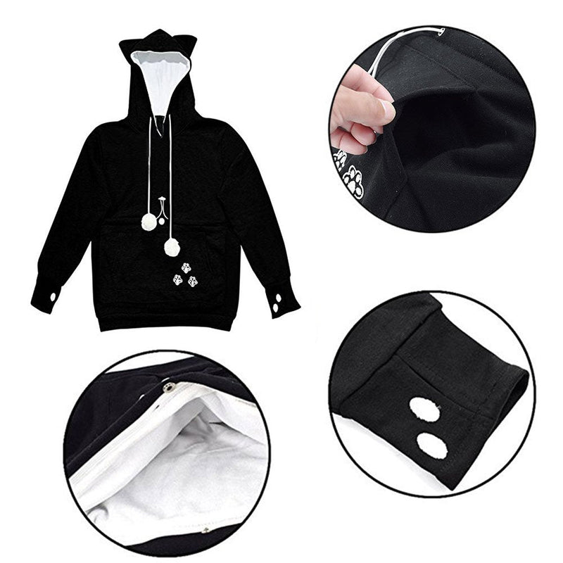 Jomago Womens Pet Carrier Thin Hoodies Kitten Puppy Pouch Shirts Animal Holder Hood Long Sleeve Sweatshirt XX-Large Black - PawsPlanet Australia