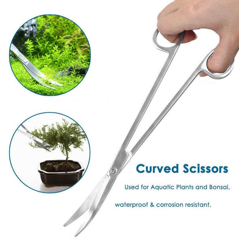 Capetsma Aquascape Long Stainless Steel Plant Tools Set - Aquarium Tweezers, Scissors, Spatula, Algae Scrapers - Fish Tank Cleaning Kit Silver - PawsPlanet Australia