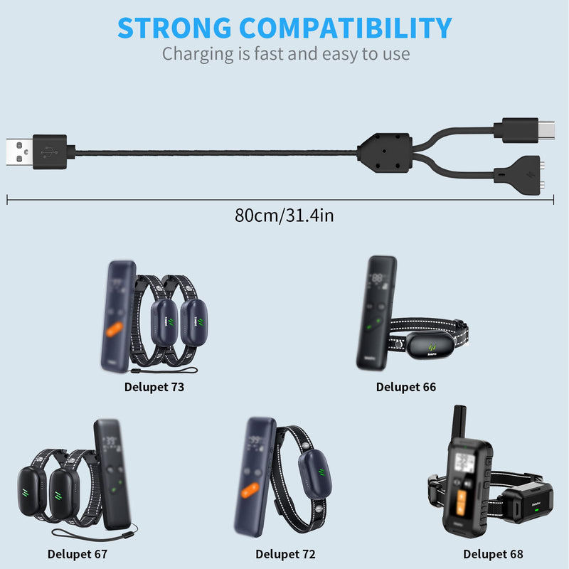 for Delupet Dog Training Collar Charger Replacement, MEROM Power Cable Compatible with Yawpet Dog Shock Collar, 2-in-1 Magnetic Charging and Micro USB Cable (Black) Black - PawsPlanet Australia