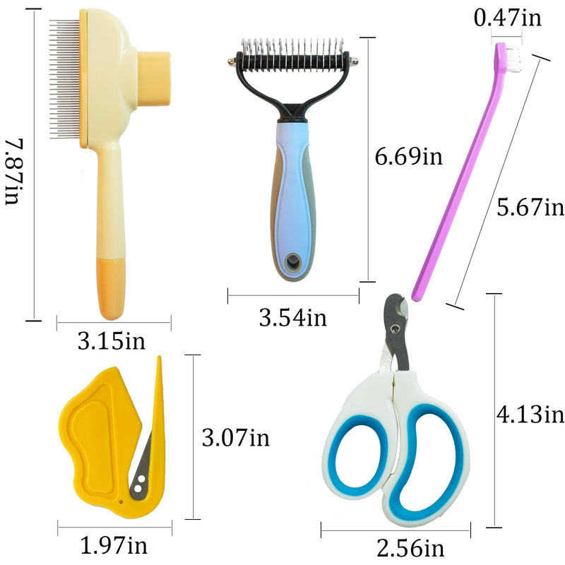 Cat Brush - 5 Pcs Pet Grooming Kit with Nail Clippers,Shedding Brush Toothbrush Long & Short Stainless Steel Teeth Knotting Comb Skin Friendly Deshedding Grooming Tool for Long Haired Cats Shedding Brush Set