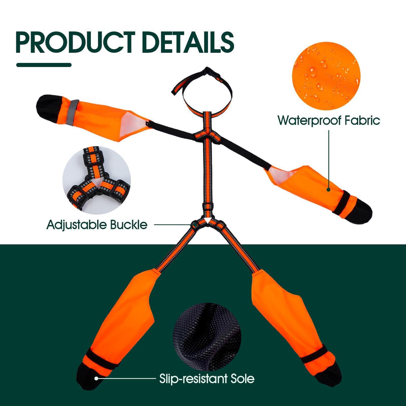 Dog Suspender Boots, Anti-Slip & Fall Waterproof Dog Shoes Leggings, Dog Paw Protector for Small Medium Dogs, Adjustable Dog Boots Pet Shoes for Outdoor Walking S Orange