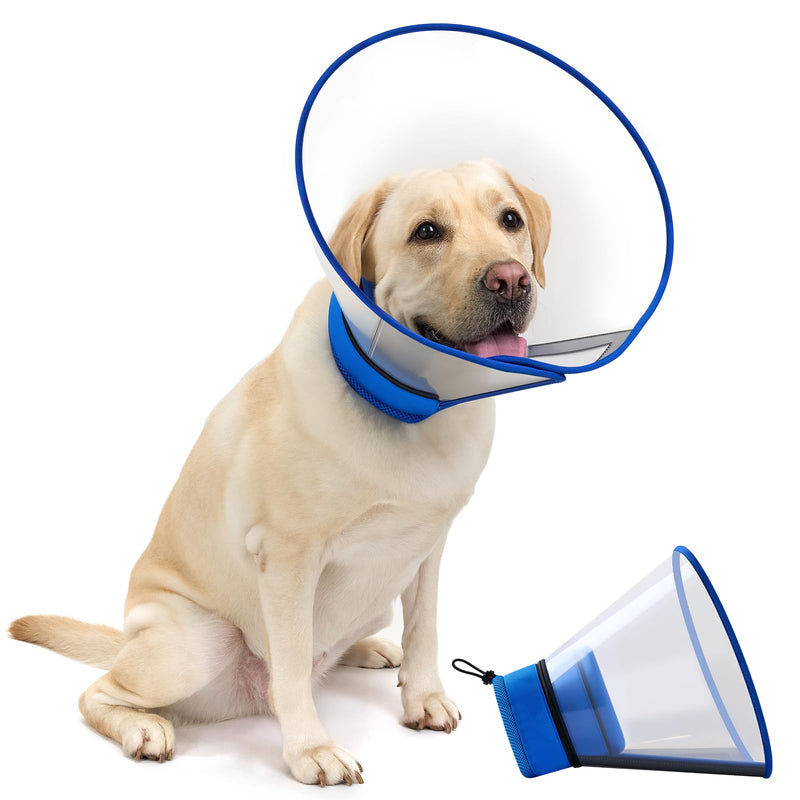 OneTigris Depth Adjustable Soft Dog Cone Collar for Medium Large Dogs After Surgery, Recovery for Small Dogs, Lightweight Elizabethan Collar for Dog to Stop Licking (Blue, XL) Blue