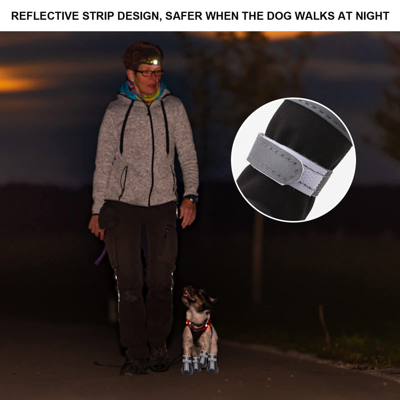 Dog Shoes for Small Dogs, Puppy Dog Boots & Paw Protector for Winter Snow Day, Summer Hot Pavement, Waterproof in Rain Weather, Ourdoor Hiking, Indoor Hardfloors with Anti Slip Sole 4PCS/Set Black-Grey #2 (width 1.29 inch) for 6.5-10 lbs