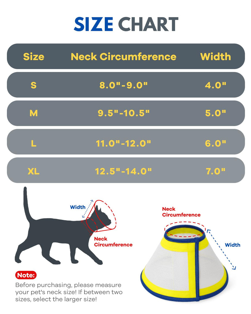 MIDOG Cat Cone, Protective Adjustable Pet Cone Collar for After Surgery, Soft Cat Recovery Collar to Stop Licking Wounds, Comfortable Lightweight E-Collar for Cat Kitten, Not Block Vision (Yellow, M) YellowBlue Medium