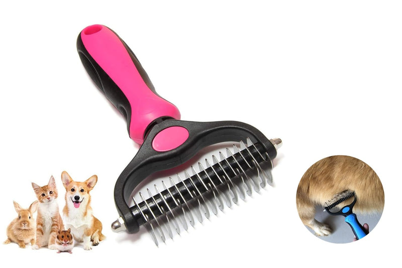Pet Grooming Brush & Nail Clippers Trimmers - Double Sided Shedding and Dematting Undercoat Rake Comb for Dogs and Cats - Safe Dematting Comb for Easy Mats & Tangles Removing (Pink), Large
