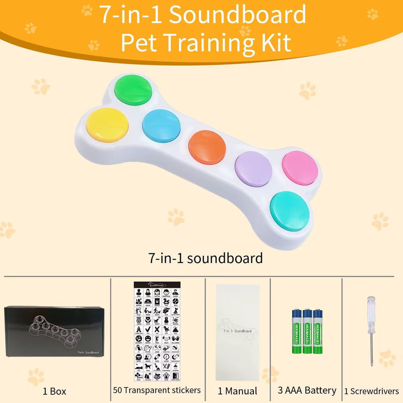 RIBOSY Dog Buttons for Communication, 7 in 1 Dog Talking Button Set, Recordable Training Buzzers for Dogs with 50 Scene Stickers (Battery Included) 7 In 1 Dog Buttons Set - PawsPlanet Australia