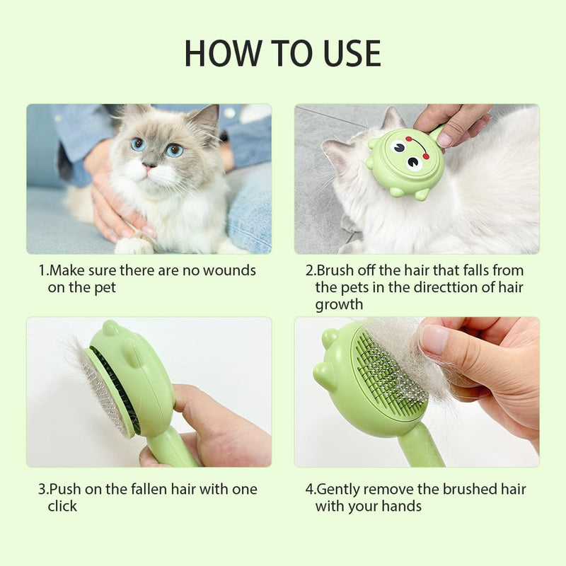 Self-Cleaning Dog & Cat Slicker Brush, Skin Friendly Deshedding Grooming Tool for Long or Short Haired Dogs Cats Rabbits, Dog Shedding Brush with Release Button - Frog - PawsPlanet Australia