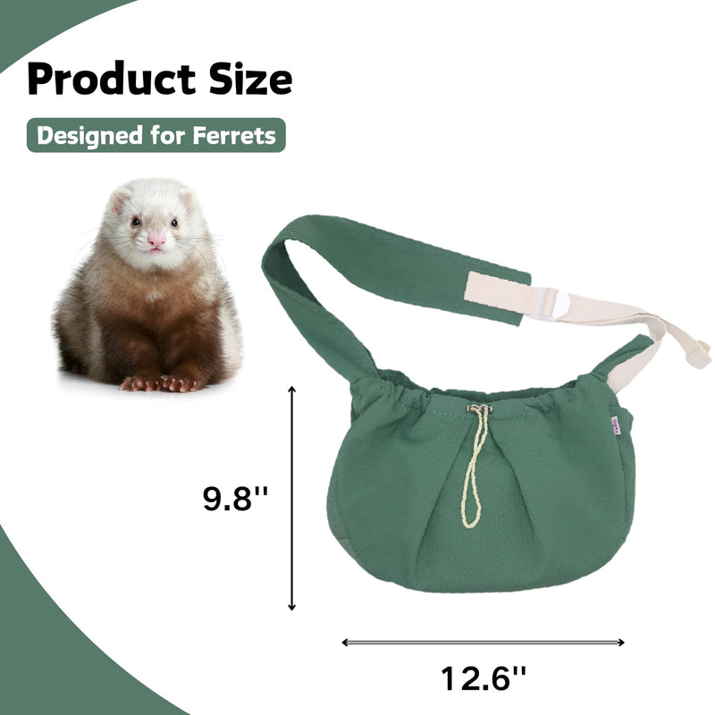 Ferret Sling Carrier - Pet Carrying Bag with Adjustable Strap Hands Free Shoulder Bag Crossbody Travel Slings Soft Small Animal Bonding Pouch Front Backpack for Ferret Rabbit Puppy Kitten (Green) Green - PawsPlanet Australia