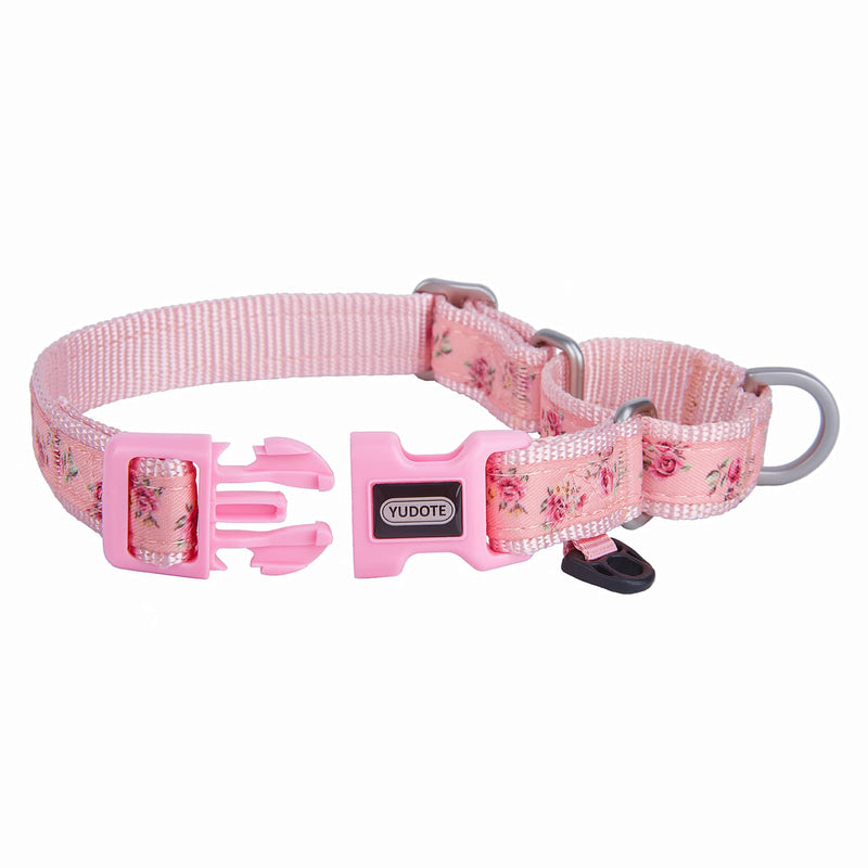 Martingale Dog Collars with Quick Snap Buckle in Floral Print Flower Nylon No Pull Collars for Female Male Medium to Large Dogs, Pink Medium (Neck 15"-19") Pink Flower - PawsPlanet Australia