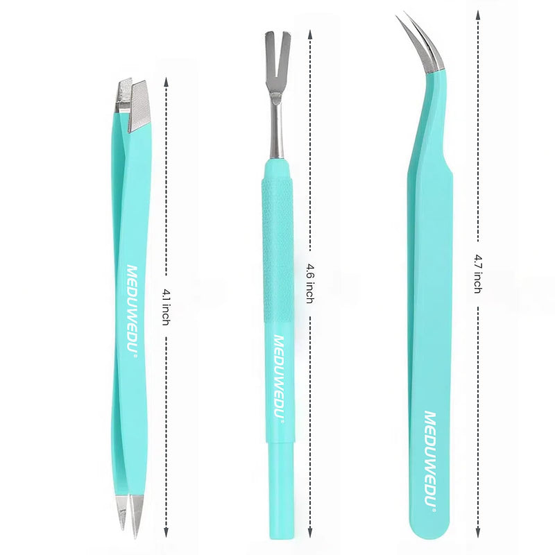 MEDUWEDU Tick Removal Tool Kit for Dogs, Cats & Humans – Stainless Steel Tick Tweezer, Fork & Dual-Head Clamp with Leather Pouch, Safe & Easy Tick Remover for Pets, Ideal for Grooming & Outdoor Travel