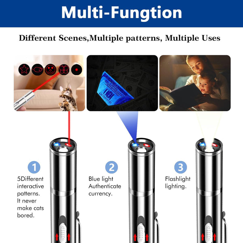 Laser Pointer Cat Toys, Cat Laser Pointer Toy with Three Light Modes, Five Adjustable Patterns,USB Portable Charging, Interactive cat Toy Multifunctional and Portable - PawsPlanet Australia