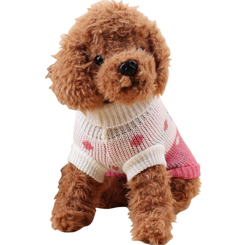 CHBORCHICEN Pet Dog Sweaters Classic Knitwear Turtleneck Winter Warm Puppy Clothing Cute Strawberry and Heart Doggie Sweater (Pink, Small) Pink - PawsPlanet Australia