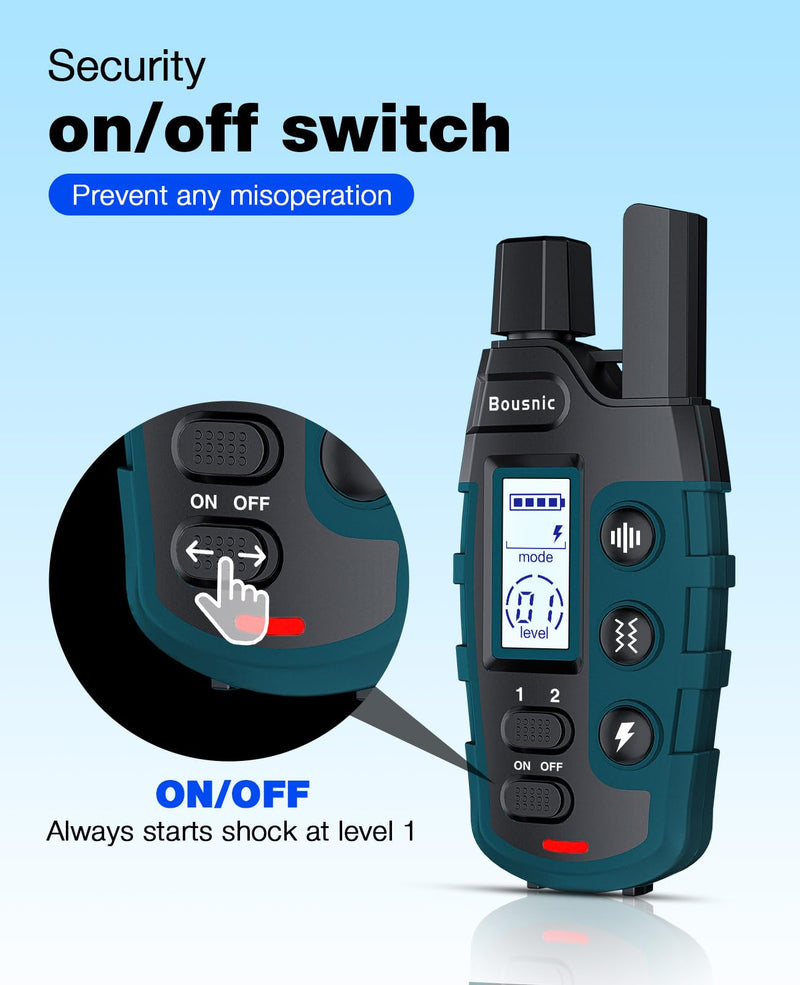 Bousnic Dog Shock Collar - 3300Ft Training Collar with Remote for 5-120lbs Small Medium Large Dogs Rechargeable Waterproof e Collar with Beep (1-8), Shake(1-16), Safe Shock(1-99) Modes (Black) Black - PawsPlanet Australia