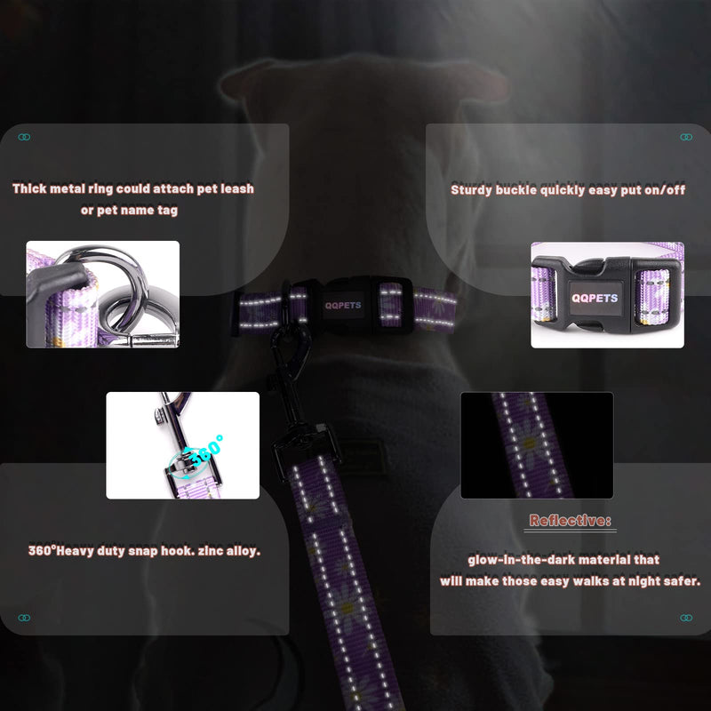 Reflective Dog Collar Leash Combo: Puppy Small Medium Large Adjustable Cute Matching Collar Set for Pet Girl/Boy Comfy Easy Walk Running Outdoor Hiking (XS Small, Purple) XS Small - PawsPlanet Australia