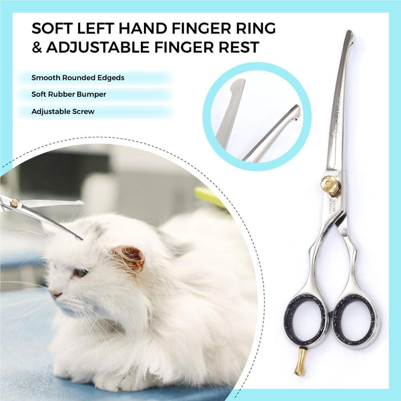 Left-Handed Pet dog Grooming Scissors Set Pro-Grade Curved Shears for Dogs Cats - Precision Crafted Sharp Blades Comfort Grip - Ideal for Cutting Curving Thinning (LH Round Tip Kit) LH Round Tip Kit - PawsPlanet Australia