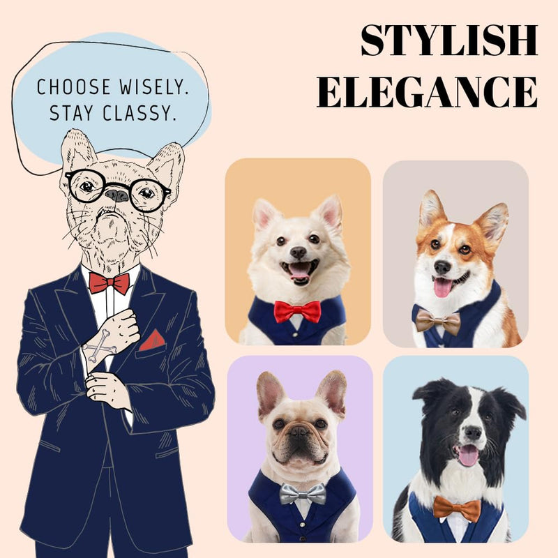 AVERYDAY Dog Tuxedo for Wedding Outfit, Dog Suit and Tie Costumes for Birthday, Halloween, Cosplay, Christmas Party, Pet Formal Wear with Bowtie, Tux for Small Dogs, Chihuahua, Bichon, Maltese, Cats S (Chest 16.9-21.1 in) Blue Tux+Champagne Tie - PawsPlanet Australia