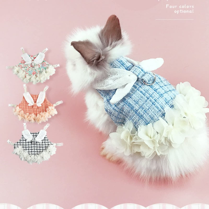Bunny Rabbit Ferret Harness and Leash Set, Bunny Clothes for Rabbits, Small Animal Guinea Pig Dress Clothes for Kitten Ferret Chihuahua Puppy Mini Dog and Small Animals Harnesses (S, Flower) S - PawsPlanet Australia