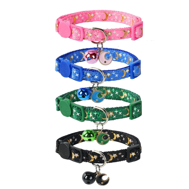 Cat Collars Breakaway with Bell - 4 Pack Cat Safety Collars for Boys & Girls - Safety Buckle Kitten Collar for Pet Supplies,Stuff,Accessories moon & star