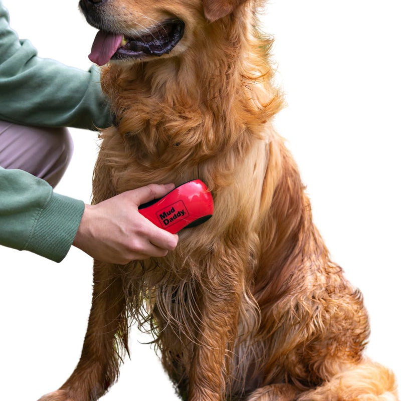 Mud Daddy Detangler and Deshedder Brush, All Coat Types, Easy Grab, Red - PawsPlanet Australia