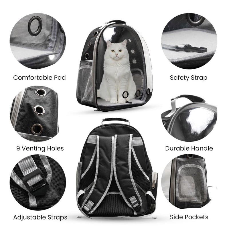 Cat Carrier Backpack, Airline Approved Bubble Pet Carrier Backpack for Small Medium Dogs Cats, Transparent Space Cat Backpack for Hiking Camping Travel Outdoor Use - PawsPlanet Australia