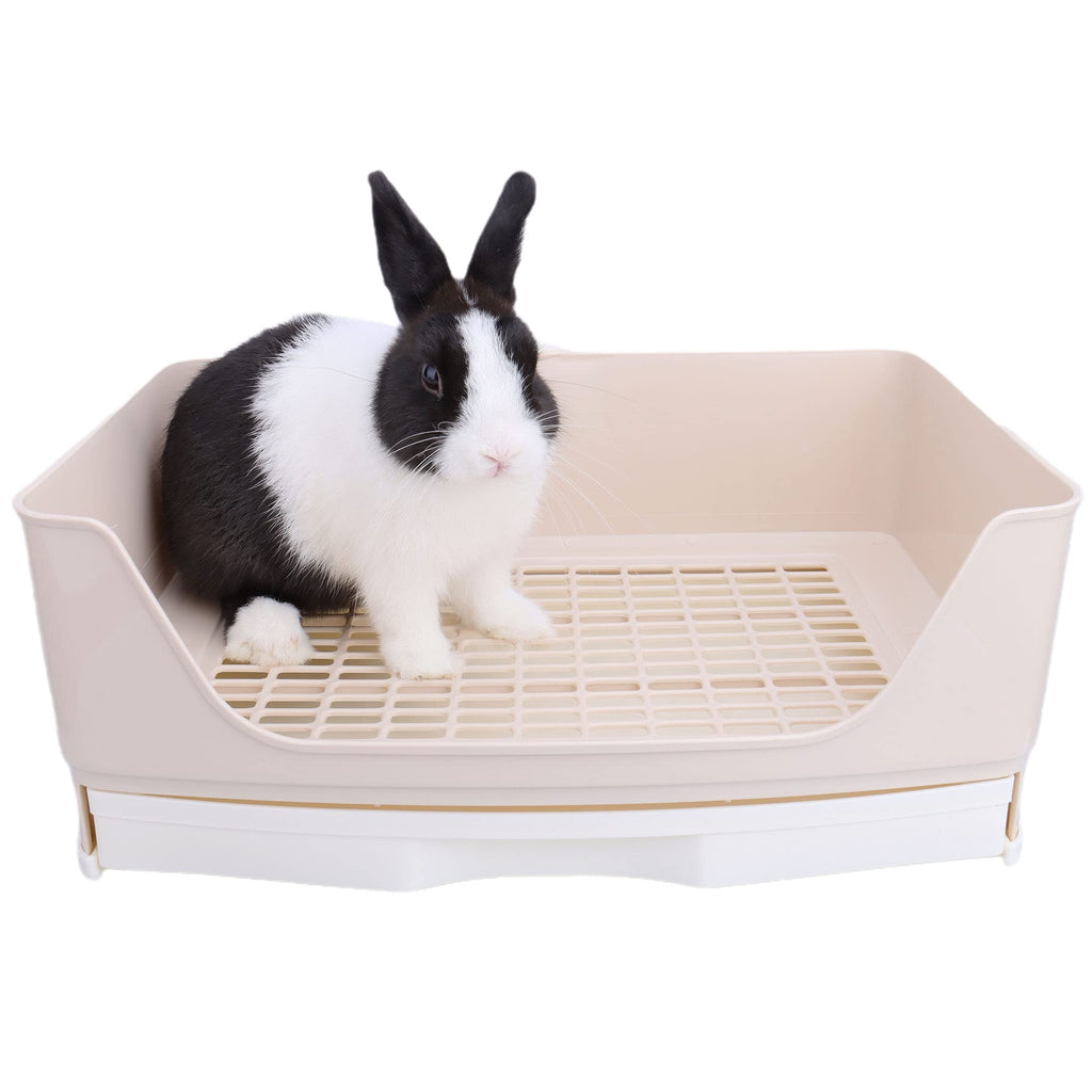 Oversize Rabbit Litter Box with Drawer, Corner Toilet Box with Grate Potty Trainer, Bigger Pet Pan for Adult Guinea Pigs, Chinchilla, Ferret, Galesaur, Small Animals, 16.9 inch Long (White) white,oversize