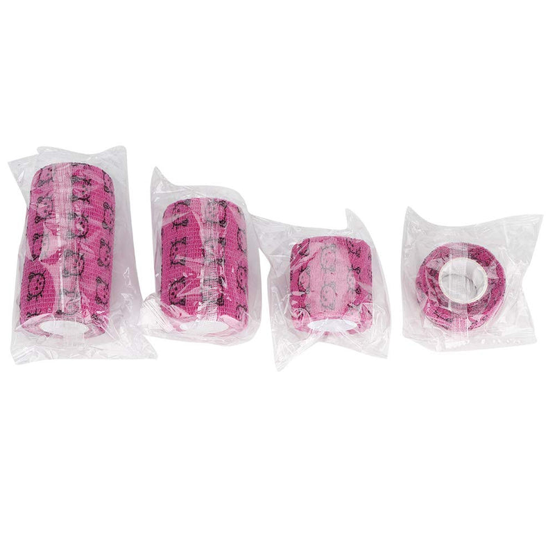 Haofy Dog Bandage, 4 Pieces, Cosmic Pet Bandage, Wrap Bandage, Soft, Self-Fixing, Breathable, Air Permeable, 5.9 x 5.9 cm, for Small Dogs, Hmostase, Green, Pink, Red, Yellow Rose Cat Face