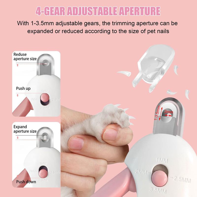 Cat Nail Clipper with Adjustable Aperture, Small Dog Nail Trimmer with 4 Gears & Nail File, Safe Pet Claw Clipper Grooming Tool to Avoid Over Cutting, Professional Pet Nail Cutter for Beginners (Pink) Pink - PawsPlanet Australia