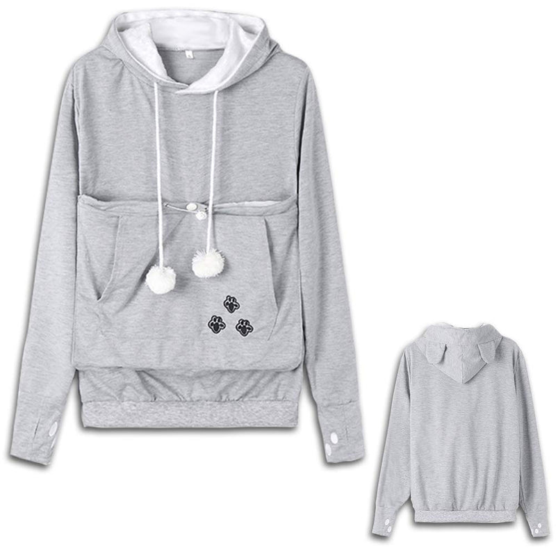 Women Pet Carrier Sweater Puppy Kitten Pouch Hoodies Long Sleeve Plus Size Tops Small Light Grey - PawsPlanet Australia