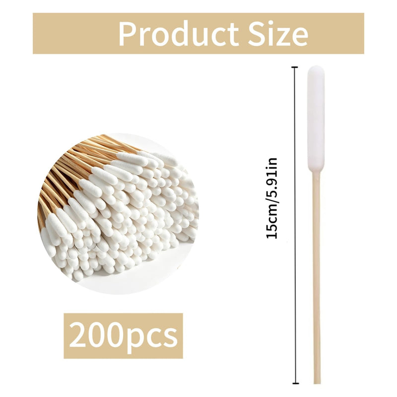 Extra Long Bamboo Cotton Buds 200Pcs Pet Ear Cleaning Swabs for Dogs Cats | Extra Long 15cm Reach Strong Bamboo Not Plastic Ultra-Soft Lint-Free Tips 200Pcs Economy Pack