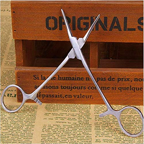 Hemostat Forceps, Stainless Steel Dog Cat Pet Scissors Ear Hair Clamp Fishing Scissors Tools (12.5cm Straight) 12.5cm Straight