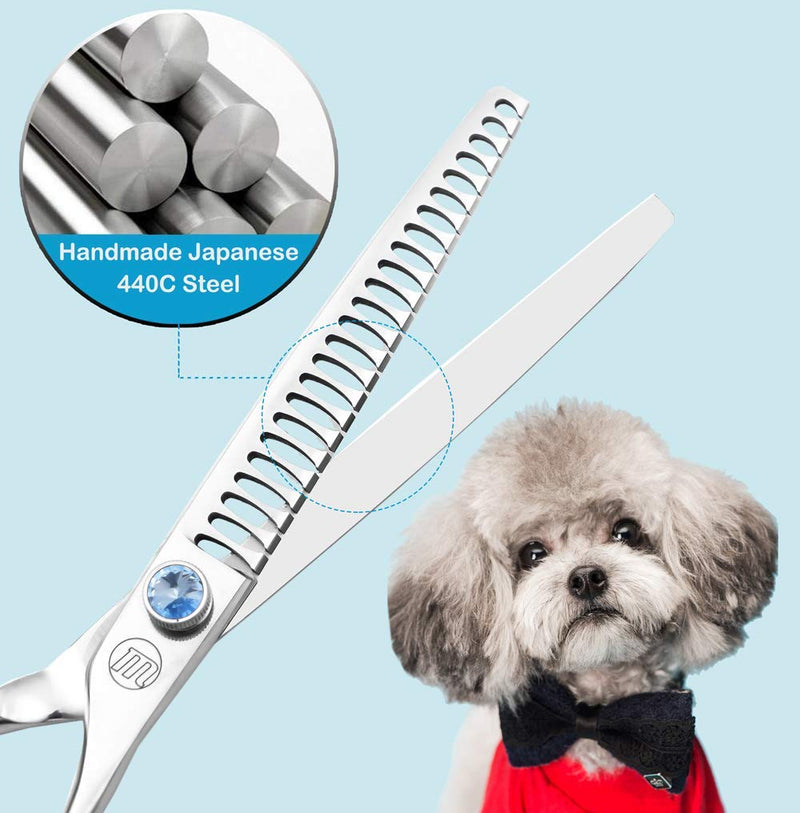 Moontay Professional Dog Grooming Straight, Curved, Thinning/Blending/Chunking Scissors Kit, JP-440C Stainless Steel Pet Cat Hair Cutting/Trimming Shears, Silver (7.5" (24-Tooth)) 7.5" (24-Tooth) - PawsPlanet Australia